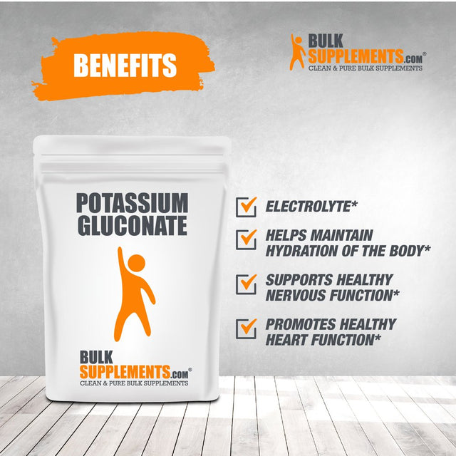 Bulksupplements.Com Potassium Gluconate Powder - Potassium Supplement - Pure Potassium - Vegan Potassium - Potassium Vitamins (1 Kilogram - 2.2 Lbs)