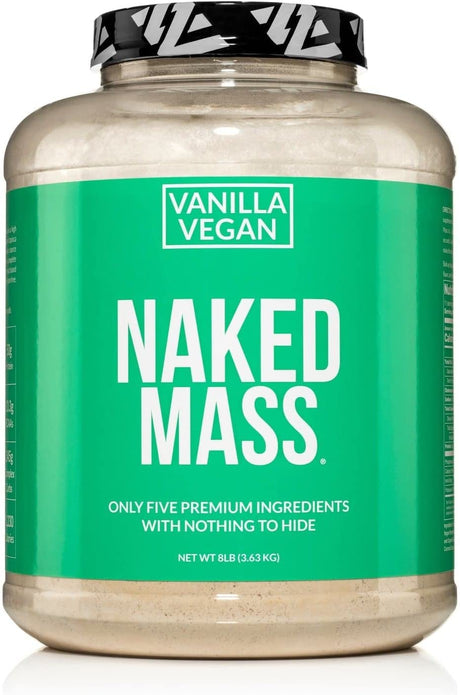 NAKED Nutrition Mass - Vanilla Vegan Weight Gainer - 8Lb Bulk, GMO Free, Gluten Free, Soy Free & Dairy Free. No Artificial Ingredients - 1,230 Calories - 11 Servings