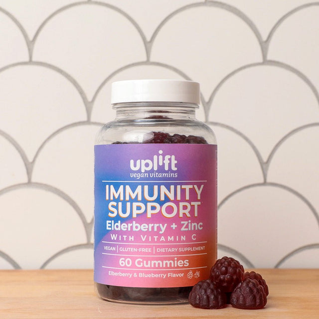 Uplift Immunity Vegan Gummies, Elderberry, Zinc, Vitamin C, 60 Ct Immune Support - Gluten-Free, Non GMO