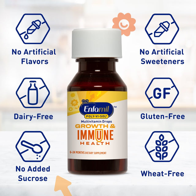 Enfamil Poly-Vi-Sol 8 Multi-Vitamins Supplement Drops for Infants & Toddlers, Supports Growth & Development, 50 Ml Dropper Bottle