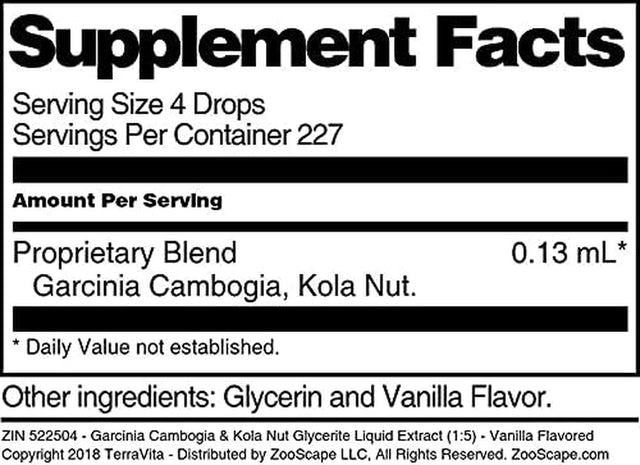 Terravita Garcinia Cambogia & Kola Nut Glycerite Liquid Extract (1:5) - Vanilla Flavored (1 Oz, ZIN: 522504)