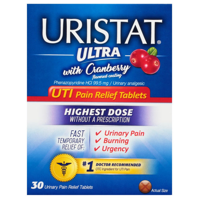 URISTAT Ultra UTI Pain Relief, Cranberry Flavored Coating, 30 Tablets