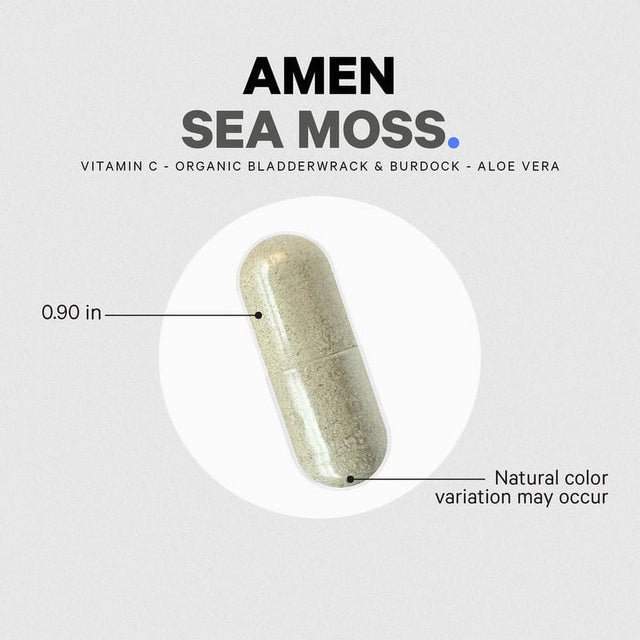 Amen Sea Moss, Bladderwrack, Burdock, Vitamin C, Aloe Vera, Black Pepper, Seaweed Superfood, 90 Ct