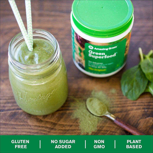 Amazing Grass Green Superfood: Super Greens Powder with Spirulina, Chlorella, Digestive Enzymes & Probiotics, Original, 30 Servings