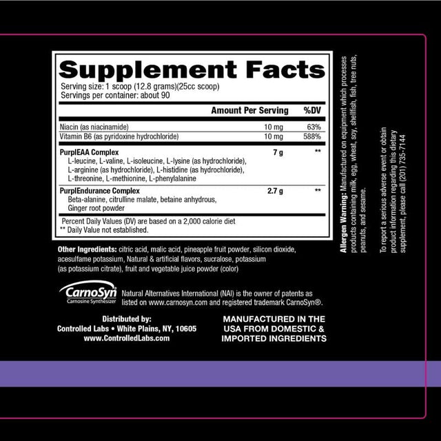 CONTROLLED LABS Purple Wraath, BCAA and EAA Amino Acid Supplement, with Endurance Blend Intra Workout Powder, Optimal Endurance, Focus, and Stamina (Lemon Lime, 90 Servings)