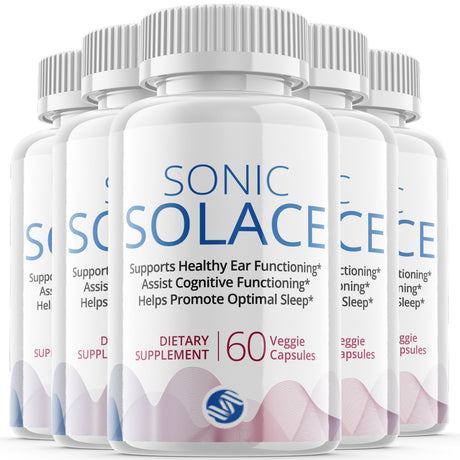 (5 Pack) Sonic Solace - Brain Boost Supplement - Dietary Supplement for Focus, Memory, Clarity, Cognitive, Nootrpic - Advanced Hearing Support Formula for Maximum Strength - 300 Capsules