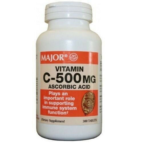 Major Vitamin-C Ascorbic Acid Dietary Supplement Tablets, 500 Mg, 300 Count