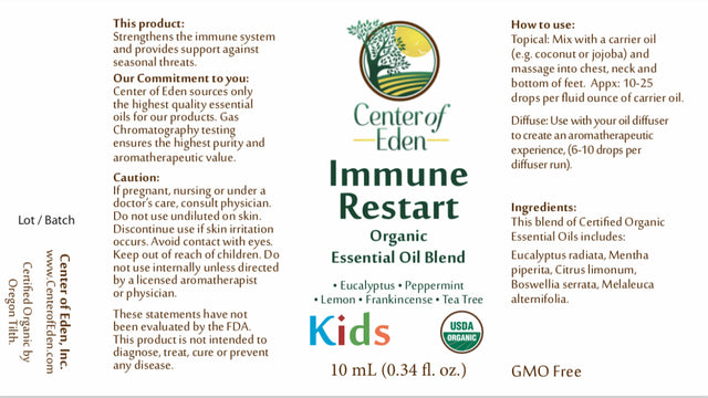 Center of Eden Immune Restart Kids, Organic Essential Oil Blend for Immune Support, 100% Pure, Therapeutic Grade