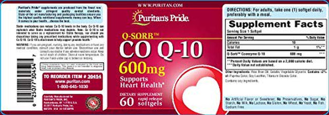 Q-Sorb Coq10 600Mg, Supports Heart Health,60 Rapid Release Softgels by Puritan'S Pride