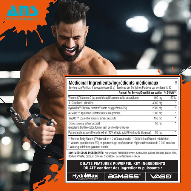 Dilate Pump Preworkout Powder - Dietary Supplement - Maximizes Muscle Growth, Strength Performance - No Stims, Beta-Alanine, Creatine, Glacier Grape - 30 Servings (Peach Mango)