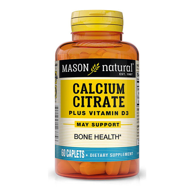 Mason Natural Calcium Citrate plus Vitamin D3 - Strengthens Muscle Function, Supports Healthy Bones and Overall Health, 60 Caplets