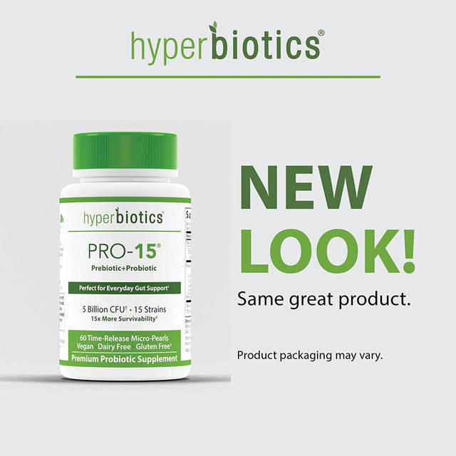 Hyperbiotics PRO-15 Probiotics - 60 Daily Time Release Pearls - 15X More Effective than Probiotic Capsules with Patented Delivery Technology - Easy to Swallow Probiotic Supplement