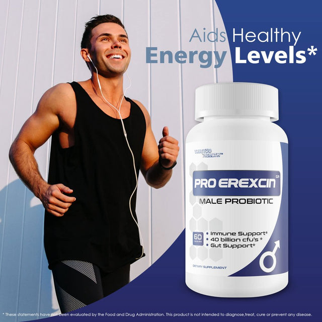 Probiotic Pro Erexcin - Male Probiotic - Support Gut Health, Natural Immune Function, & Overall Male Health - Mens Probiotic Formula Made with Premium Probiotics and Prebiotics - 40 Billion Cfu’S