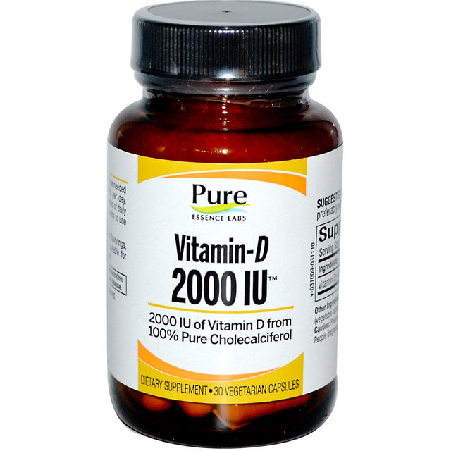 Vitamin D 2000 IU by Pure Essence -Vitamin D from 100% Pure Cholecalciferol - 30 Capsules