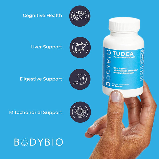 Bodybio Tudca for Liver Health | Liver Support for Detox and Cleanse | Pure Tauroursodeoxy Cholic Acid | Cognitive and Digestive Health | 60 Capsules