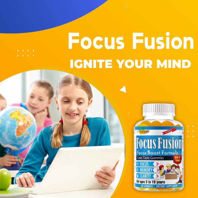 Focus Fusion Brain Booster Supplement, Focus and Attention for Kids Gummy Vitamins for Kids & Teens, Support Brain Focus, Memory, Learning, Accuracy and Concentration