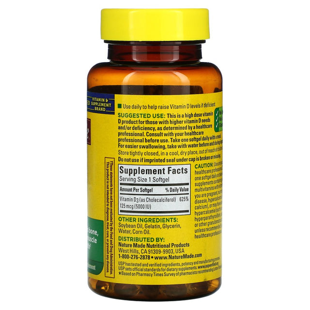 Nature Made Extra Strength Vitamin D3 5000 IU (125 Mcg) Softgels, 90 Count