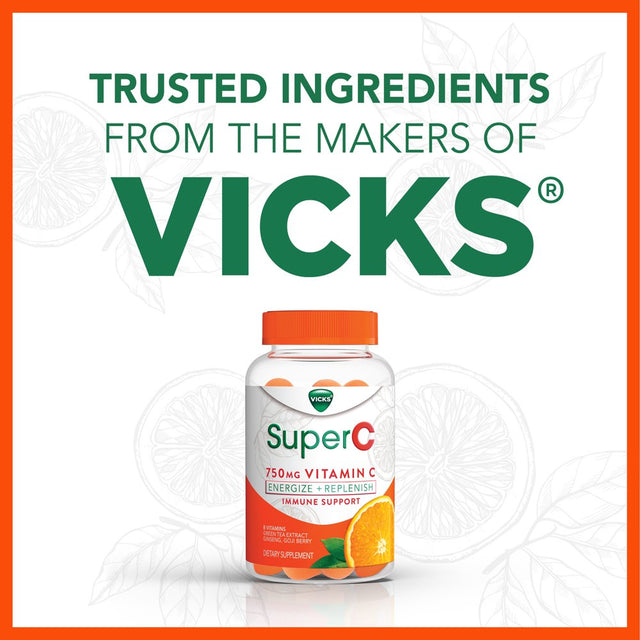 Vicks Super C Immune Support Gummies, 750Mg Vitamin C, Dietary Supplement, Citrus, 36 Ct