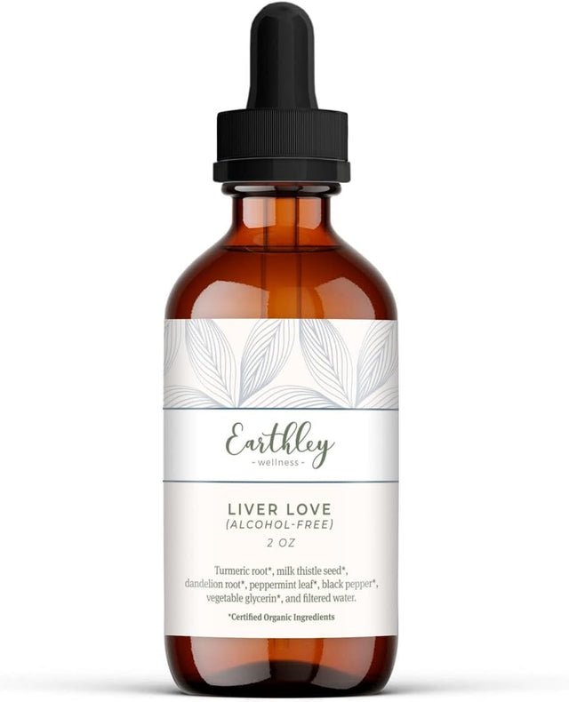 Earthley Wellness Liver Love, Herbal Tincture, Natural Liver Support, Detox Support, Turmeric Root, Dandelion Root, Peppermint Leaf, Black Pepper, 100% Organic, 2Oz (Alcohol-Free)