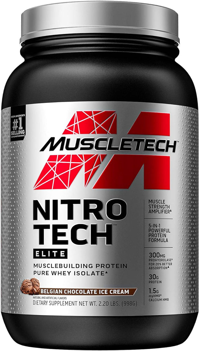 Whey Protein Isolate, Muscletech Nitro-Tech Elite Isolate, Whey Isolate Protein Powder for Muscle Gain, Protein Shakes for Men & Women, Muscle Builder, Belgian Chocolate, 2.2 Lbs (23 Servings)