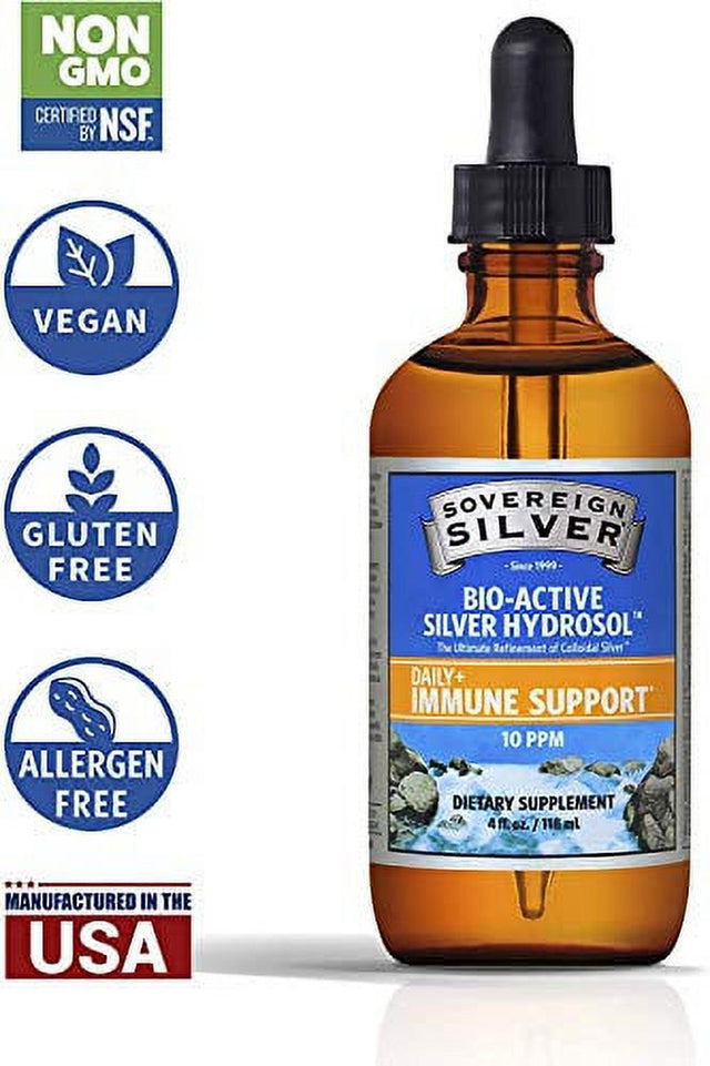 Sovereign Silver Bio-Active Silver Hydrosol for Immune Support - 10 Ppm, 8Oz (236Ml) Dropper plus 2Oz First Aid Gel - Homeopathic Medicine - plus Stress Ball