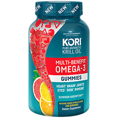 Kori Krill Oil with Superior Absorption Vs Fish Oil, Multi-Benefit Omega-3 for Heart, Brain, Joint, Eye, Skin, & Immune, Citrus Flavor Gummies, 120 Count