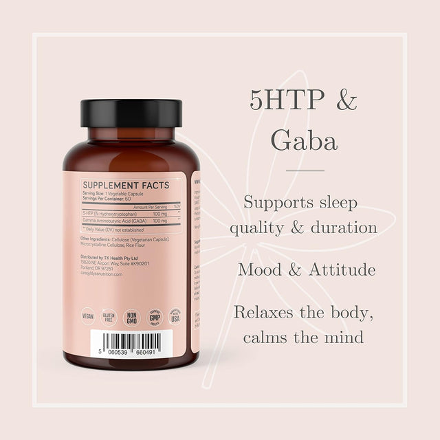 5HTP 100Mg with GABA Supplement - GABA for Calm Sleep Supplement - 5-HTP Mood Support Supplement - Promotes Better Mood Deep Relaxation & Sleep - Pure & Vegan HTP-5 Capsules for Women