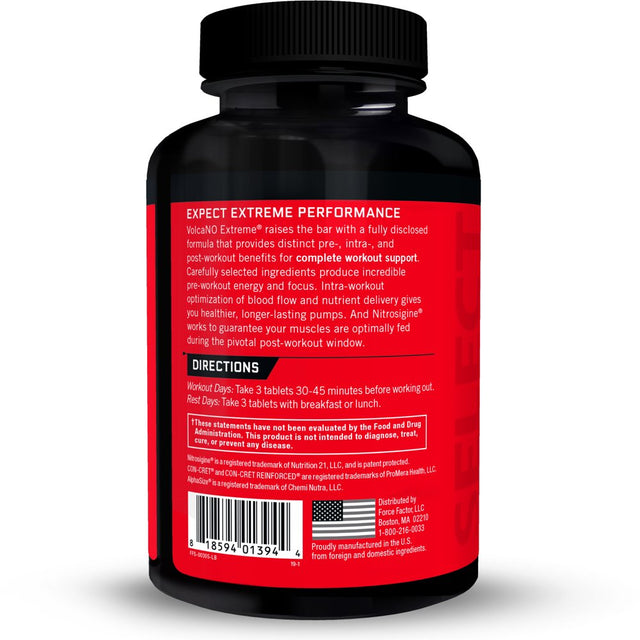 Force Factor Volcano Extreme Pre-Workout Nitric Oxide Booster with Creatine, 90 Tablets