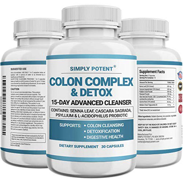 Colon Cleanse Detox Capsules for Colon Health, 15 Day Colon Cleanser Supplement W/Probiotic & Natural Laxative for Constipation Relief, Digestive Health, Colon Detox, Weight Loss & Energy Boost 30 Ct