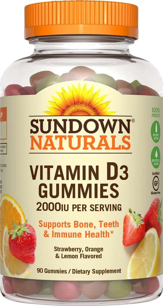 Sundown Naturals Vitamin D3 2000 IU Gummies, Strawberry, Orange, & Lemon Flavored 90 Ea (Pack of 2)