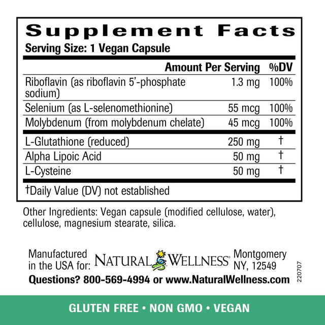 Natural Wellness Glutathione Support - Glutathione Support with L-Glutathione and Glutathione Cofactors - Antioxidant, Liver & Immune Support - 60 Vegan Capsules: 30 to 60-Day Supply