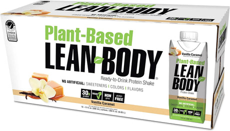 Lean Body Ready-To-Drink, Plant-Based Vegan Vanilla Caramel Protein Shake, 30G Protein, No Artificial Flavors, Sweeteners or Colors, Non GMO, Gluten Free, Premium Pea & Rice Blend (Pack of 12)