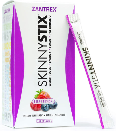 Skinnystix Energy Powder – Increase Energy, Heighten Focus, Boost Mood – 10 Calories – Coffee Bean, Yerba Mate, Cayenne – 30 Count (Pack of 1) Berry Fusion