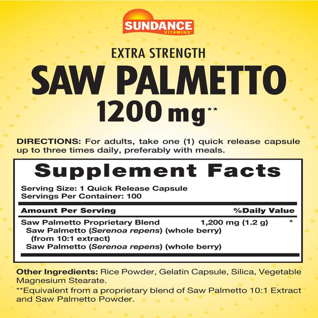 Sundance Vitamins Saw Palmetto Tablets, 1200 Mg, 100 Count