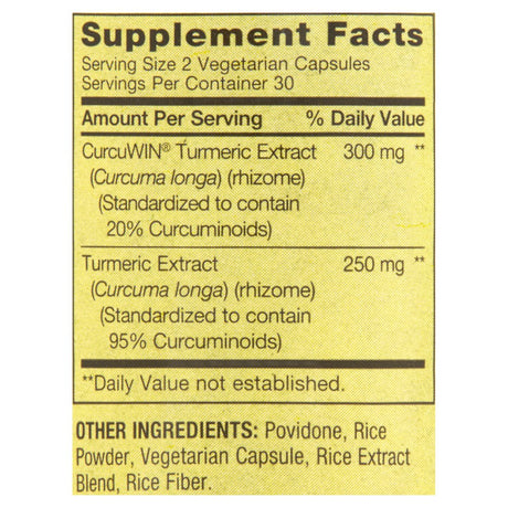 Spring Valley Turmeric Curcumin Complex with Curcuwin General Wellness Dietary Supplement Vegetarian Capsules, 550 Mg, 60 Count