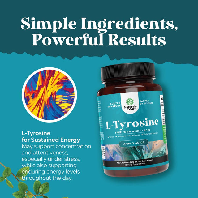 Potent L Tyrosine 500Mg per Serving Capsules - Amino Acid Nutritional Supplement for Brain Health Thyroid Support - L-Tyrosine 500Mg per Serving Brain Supplement for Memory and Focus Support