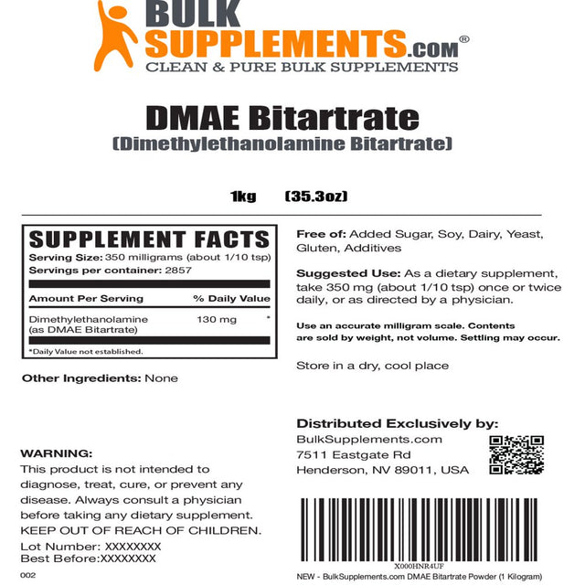 Bulksupplements.Com Dmae-Bitartrate Powder - Nerve Support Supplement - Acetylcholine Supplements - Mental Focus Supplements (5 Kilograms - 11 Lbs)