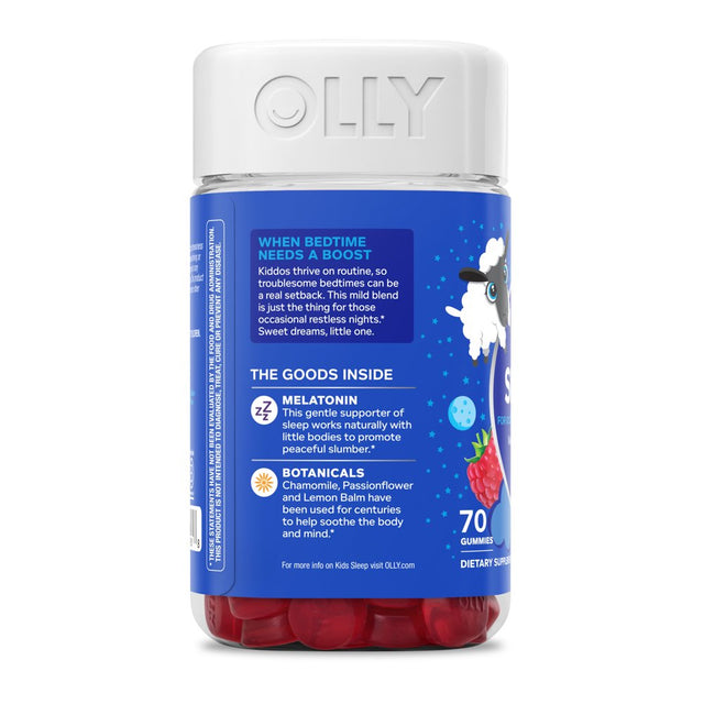 OLLY Kids Sleep Support Gummy Supplement, 0.5Mg Melatonin, L Theanine, Raspberry, 70 Ct