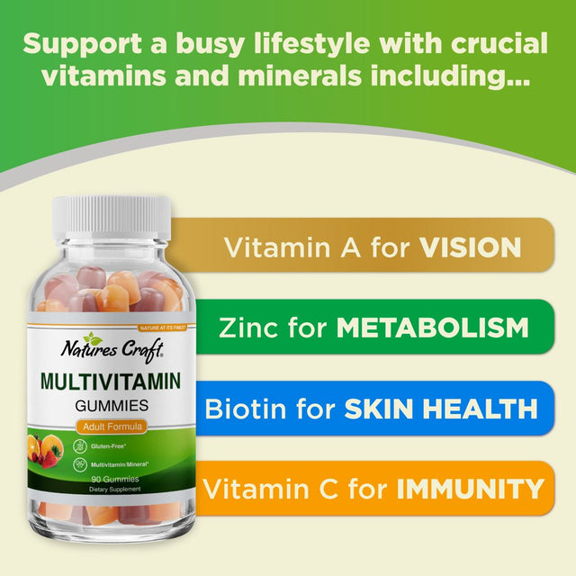 Multivitamin Gummies for Women & Men with the Perfect Blend of Vitamin a C D E B 12 & Zinc Biotin - Gummy Vitamins for Adults to Improve Immunity & Hair Growth - 90 Gluten & Gelatin-Free Gummies