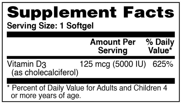 Vitamin D3 5,000Iu (Non-Gmo) 360 Softgels by Health Thru Nutrition