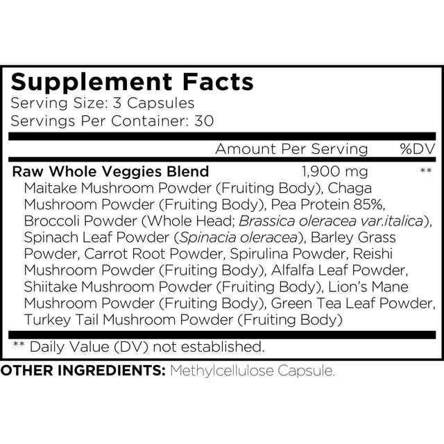 Amen Veggies, Whole-Food Raw Greens Daily Multivitamin Capsules, Mushroom Complex, Vegan, 90 Ct