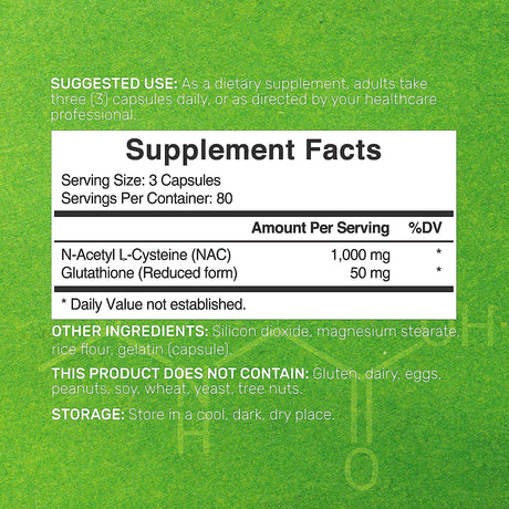 NAC Supplement 1,000Mg per Serving | 240 Capsules, N-Acetyl Cysteine with Glutathione 50Mg – Antioxidant Support for Immune Health, Lung, & Liver Function