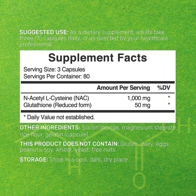 NAC Supplement 1,000Mg per Serving | 240 Capsules, N-Acetyl Cysteine with Glutathione 50Mg – Antioxidant Support for Immune Health, Lung, & Liver Function