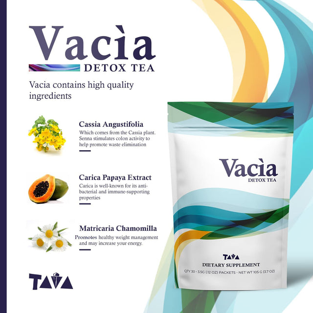 Vacia Detox Tea Supplement, Boosts Energy, Supports Joint Mobility and Immune System, Contains 30 Packets (3.5G per Pack)