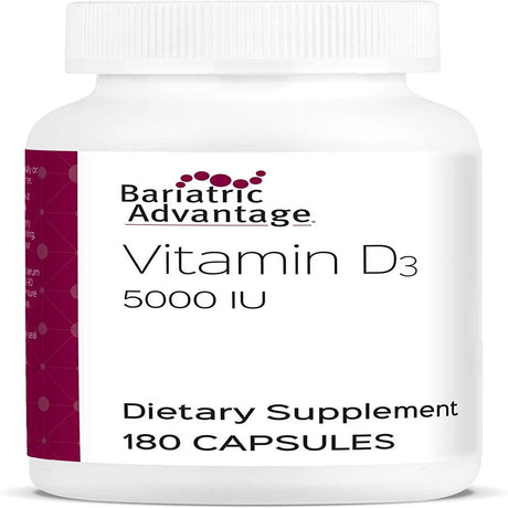 Bariatric Advantage Vitamin D IU High Potency Vitamin D Supplement, Easy Swallow Capsule, Dry Water Soluble Formula Mixes Completely with Water - 180 Count