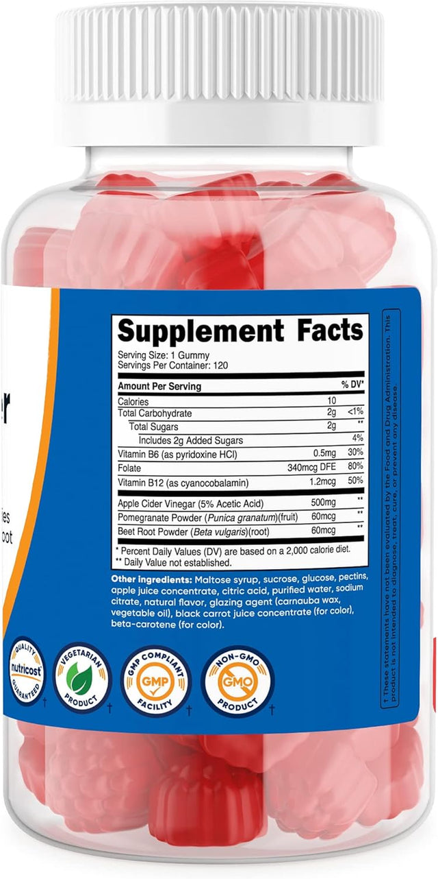 Nutricost Apple Cider Vinegar 500Mg, 120 Gummies, Apple Flavored - Gluten Free, Non-Gmo, No Corn Syrup