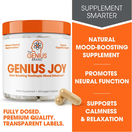 Mood Enhancing Brain Booster Supplement Vitamin-Rich Nootropic Anxiety Relief Support, Genius Joy by the Genius Brand