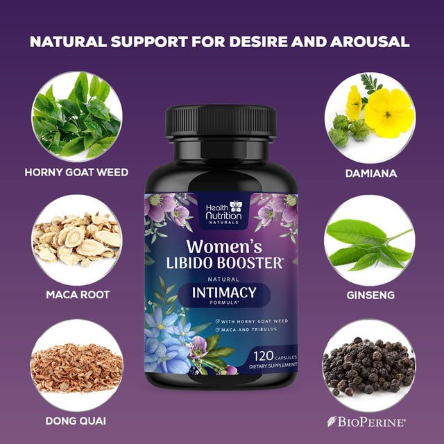 Libido Booster for Women - Female Libido Support Supplement - Women Vitamins Formula Supports Energy - Maca Root, Panax Ginseng, Tribulus Terrestris, Ashwagandha & More - 120 Veggie Capsules