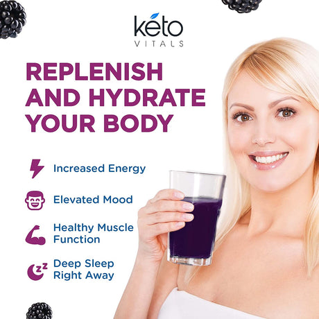 Keto Vitals Electrolyte Powder - Sugar Free Keto Electrolytes Powder with Potassium, Magnesium, Sodium, & Calcium - No Sugar Electrolyte Drink Mix & Hydration Powder, 60 Servings, Blackberry