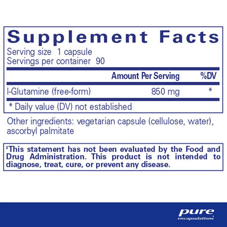 Pure Encapsulations L-Glutamine 850 Mg | Supplement for Immune and Digestive Support, Gut Health and Lining Repair, Metabolism Boost, and Muscle Support* | 90 Capsules